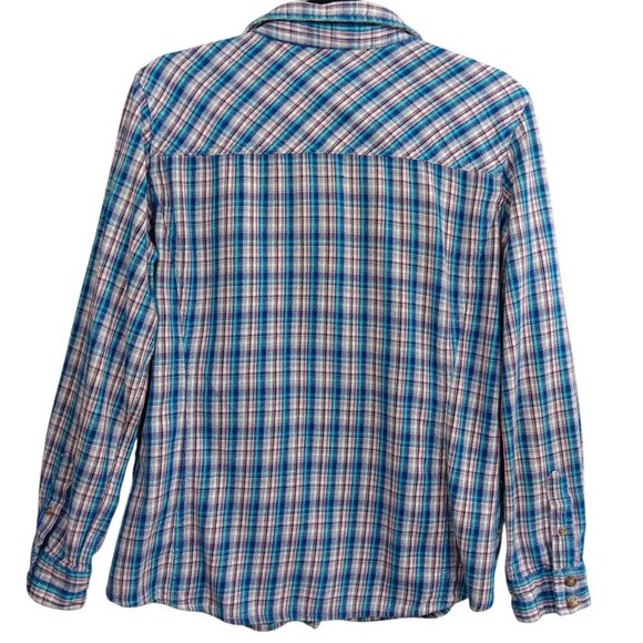 CARHARTT Flannel Shirt Women's Size M Blue White Plaid Long Sleeve Cotton - Picture 2 of 6